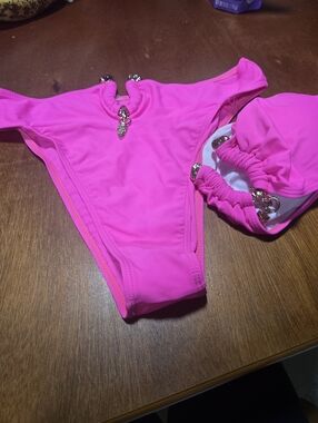 Hot Pink Bikini Set   with Gold Accent Size Large